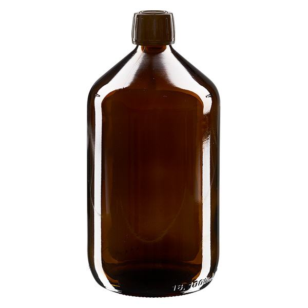 Frasco medicamento 1000ml marrón, tapón marrón con anillo inviolable ApoGlas Frasco medicamento 1000ml marrón, tapón marrón con anillo inviolable ApoGlas
