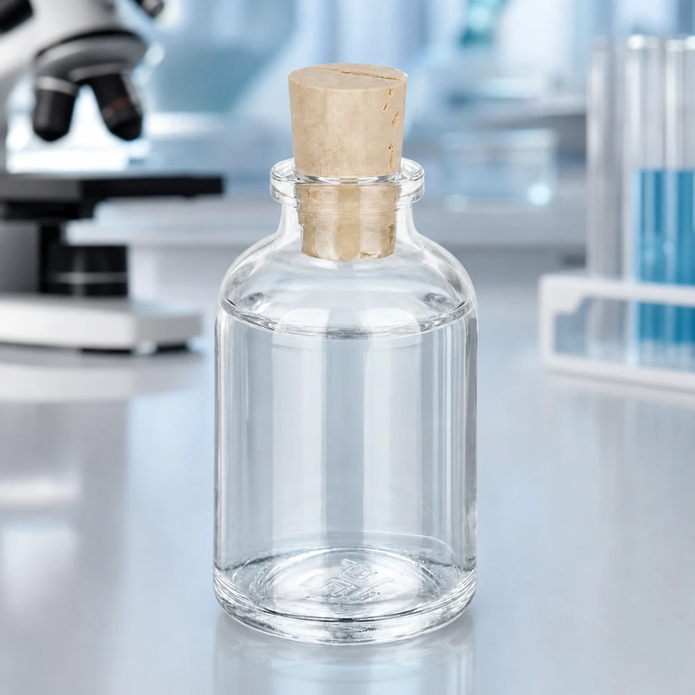 Botella de vidrio transparente 50ml con tapón 11/14mm Kompakte Klarglasflasche mit Korkverschluss 11/14mm für Chemikalien und Tinkturen