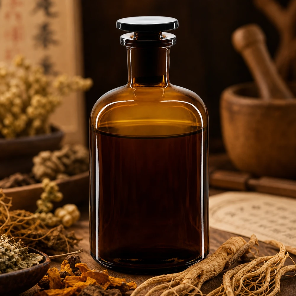 Botella de hombro redondo 250ml marrón cuello estrecho tapón de vidrio Botella de hombros redondeados de 250 ml, de color marrón, con cuello estrecho y tapón de cristal, para hierbas medicinales tradicionales