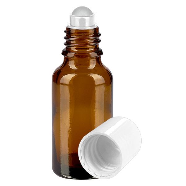 Botella de farmacia marrón 20ml tapón roll-on blanco Botella de farmacia marrón 20ml tapón roll-on blanco