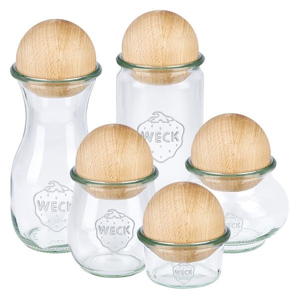 Bola de madera UNiTWIST (haya) para WECK RR60 Juego de tarros WECK RR80 con bolas de madera de haya UNiTWIST - varios tamaños con tapas de madera natural
