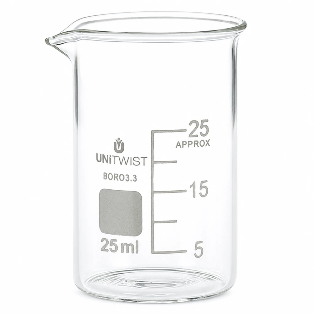 Vaso de precipitados de 25 ml de borosilicato, de forma baja, de UNiTWIST, con escala milimétrica