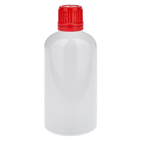 Botella de 100 ml con tapón de rosca rojo de seguridad WhiteLine UT18/100 Botella de 100 ml con tapón de rosca rojo de seguridad WhiteLine UT18/100
