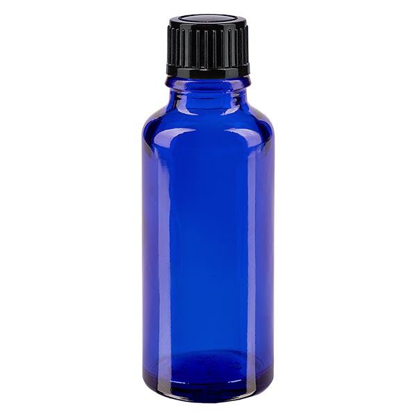 Botella de farmacia azul 30ml tapón cuentagotas 1mm negro estándar Botella de farmacia azul 30ml tapón cuentagotas 1mm negro estándar