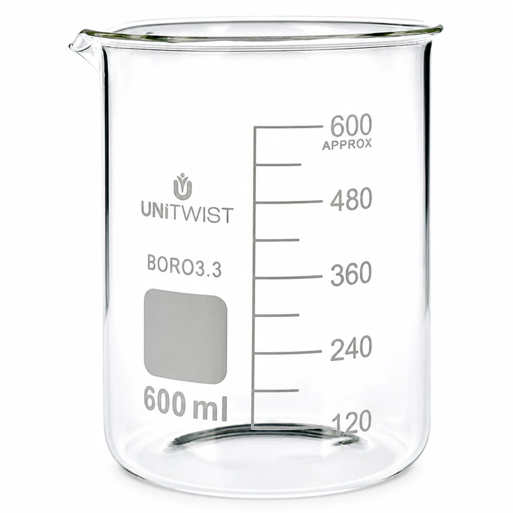 Vaso de precipitados de 600 ml de borosilicato, de forma baja, con escala milimétrica, de UNiTWIST