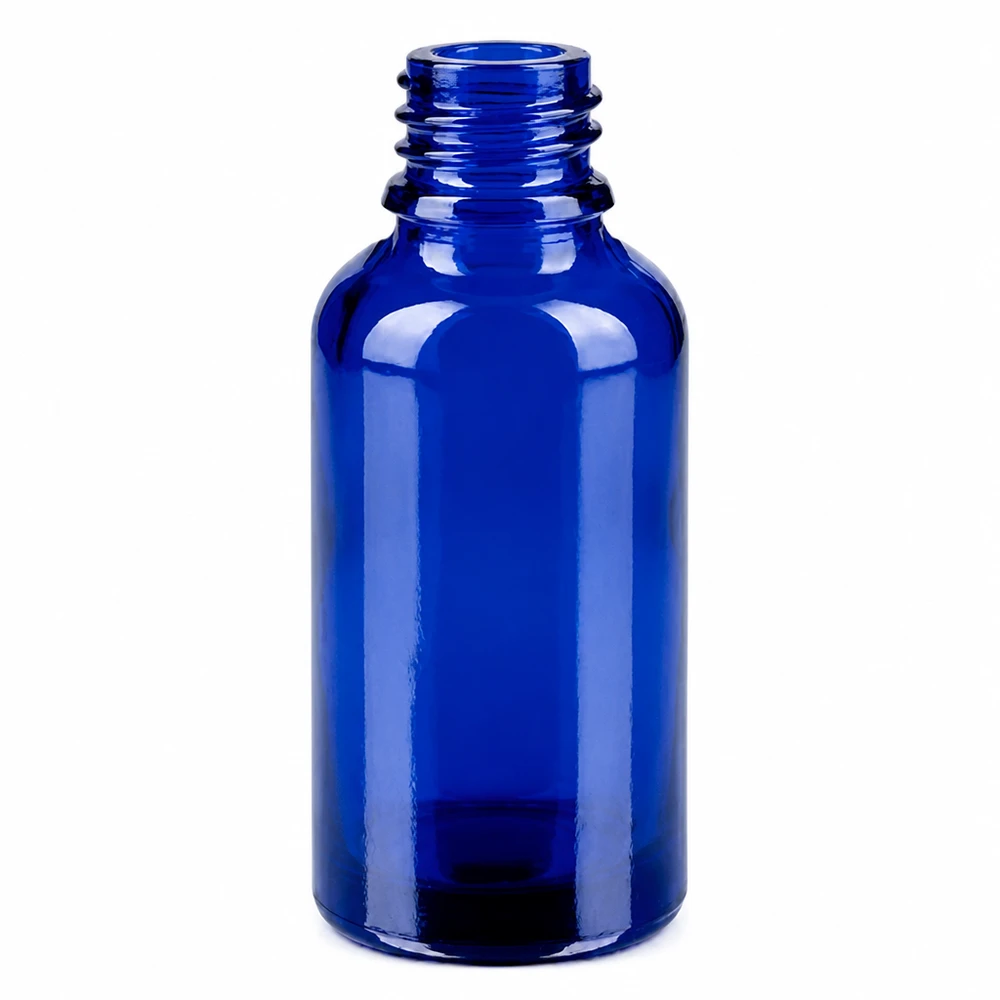 Frasco 30ml 11mm tapón rosca verde estándar BlueLine UT18/30 Frasco de vidrio de 30 ml en azul oscuro con rosca de 11 mm para aplicaciones profesionales