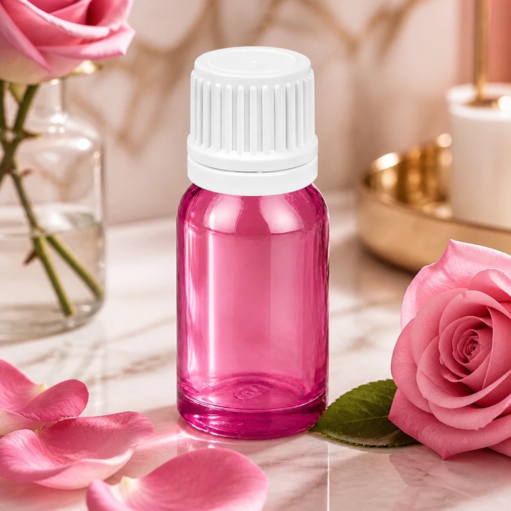 Frasco cuentagotas pequeño de 10 ml de color morado con tapón de rosca blanco para aceites esenciales PurpleLine