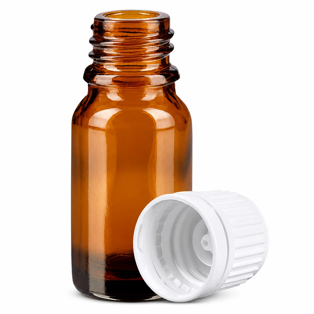 Botella 10ml tapón rosca 11mm blanco BrownLine UT18/10 Frasco gotero marrón de 10 ml de vidrio con protección UV y tapón a prueba de niños