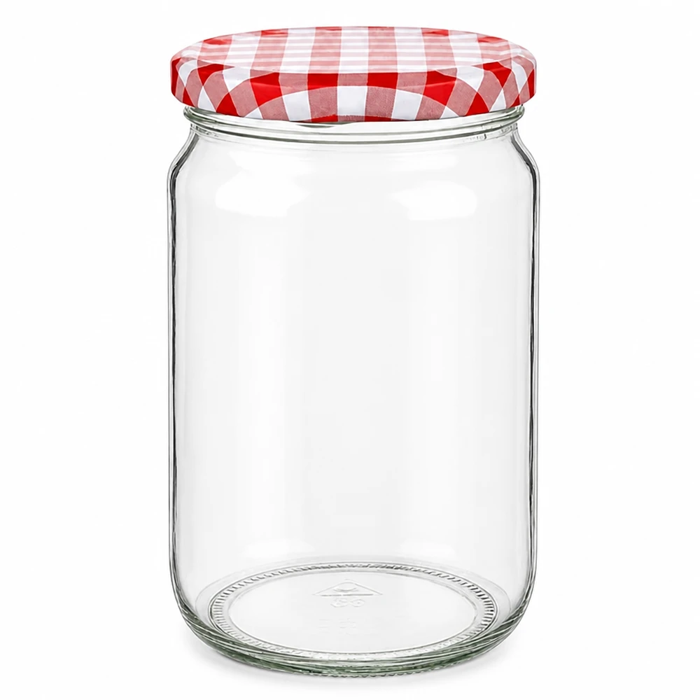 Tarro redondo 795ml con tapa BasicSeal rojo/blanco UNiTWIST Tarro redondo de 795 ml con tapa BasicSeal a cuadros rojos y blancos, tarro de conserva vacío para conservar y almacenar