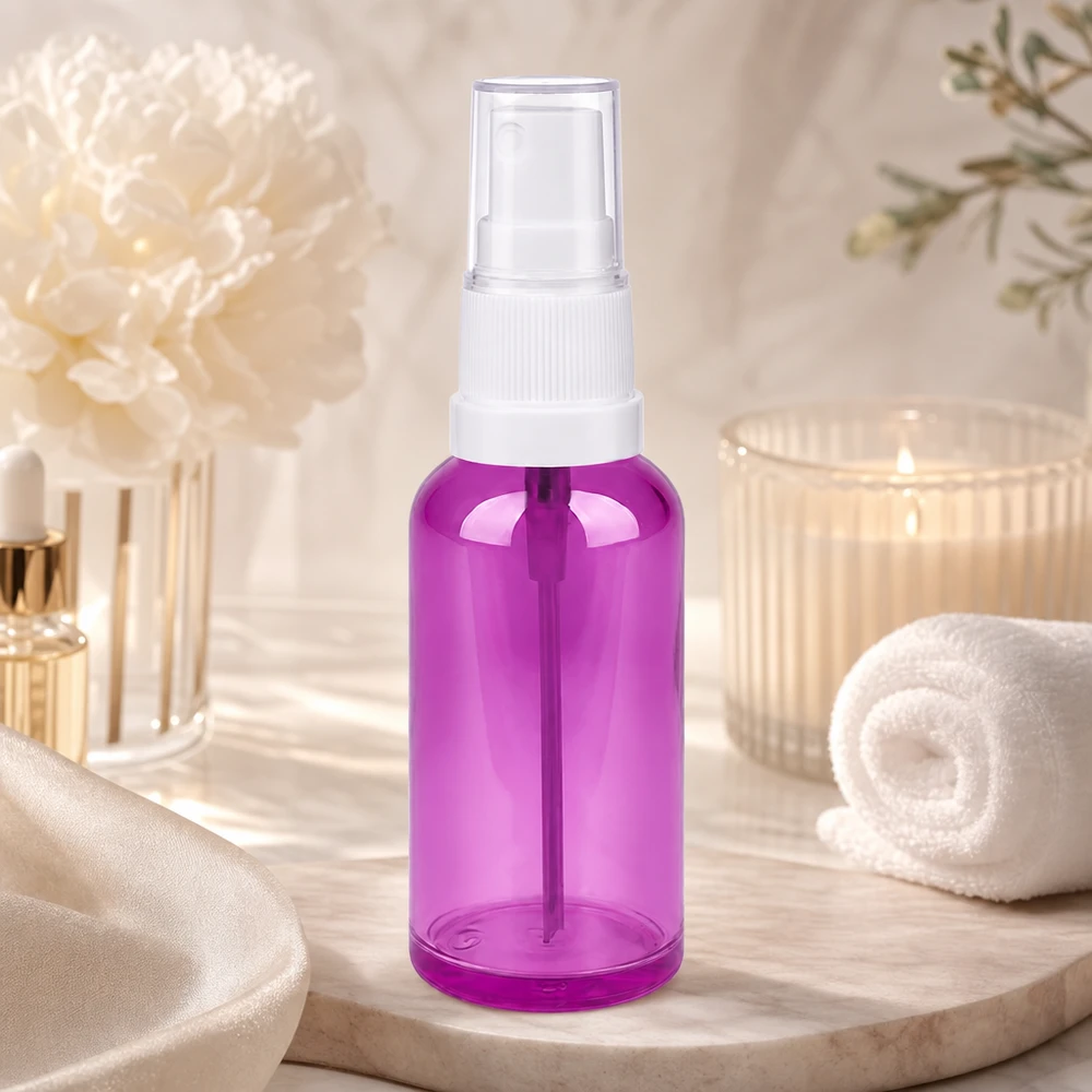 Frasco cuentagotas de 50 ml blanco/transparente Standard PurpleLine UT18/50 Botella pulverizadora con bomba de 50 ml STD rosca transparente púrpura para tónico facial y tónico
