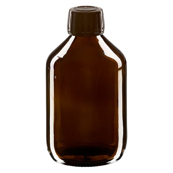 Frasco medicamento 300ml marrón, tapón marrón con precinto de seguridad ApoGlas Frasco medicamento 300ml marrón, tapón marrón con precinto de seguridad ApoGlas