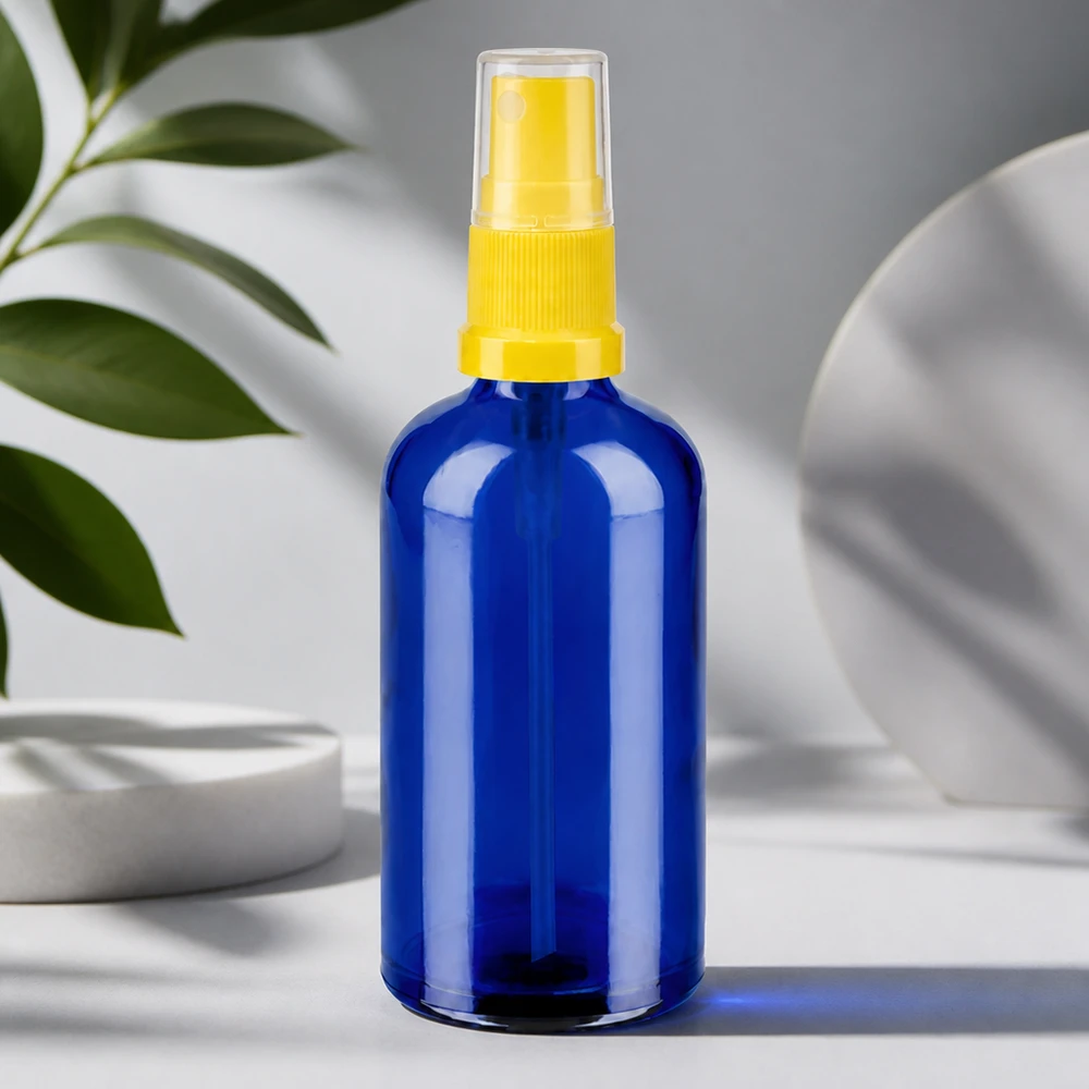 Frasco pulverizador de 100 ml amarillo/transparente con tapón estándar BlueLine UT18/100 Pulverizador compacto de 100 ml con cabezal de pulverización de distribución fina para cosméticos y productos de limpieza de bricolaje