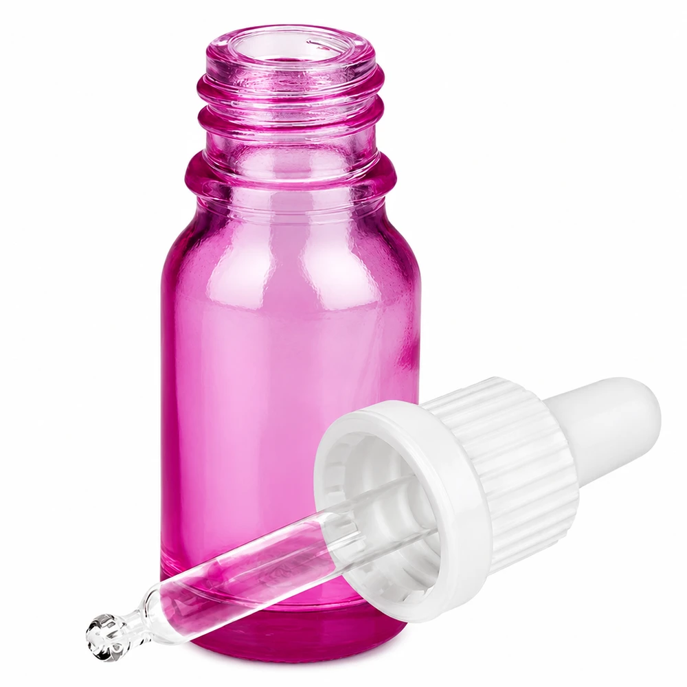 Frasco de vidrio morado de 10 ml con pipeta y tapón cuentagotas blanco OV PurpleLine UT18/10