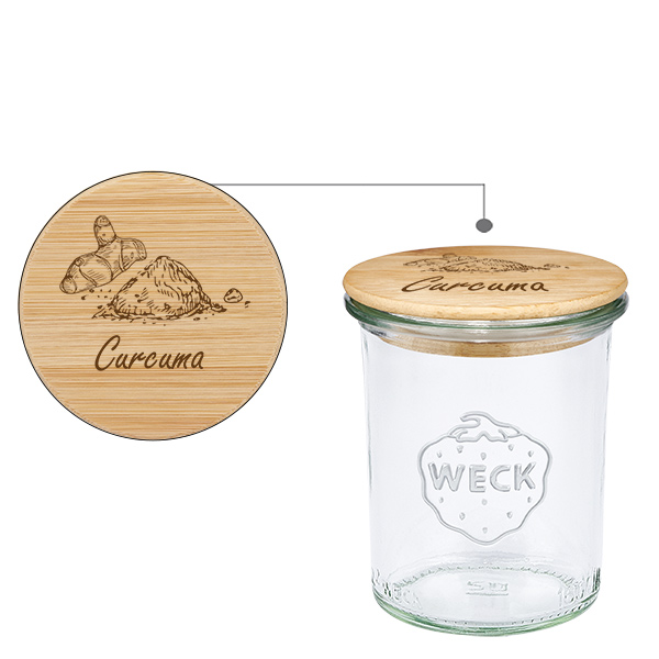Couvercle en bois "Curcuma" avec verre WECK 160ml Couvercle en bois "Curcuma" avec verre WECK 160ml