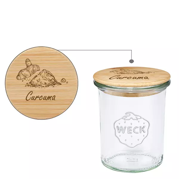 Couvercle en bois "Curcuma" avec verre WECK 160ml Couvercle en bois "Curcuma" avec verre WECK 160ml