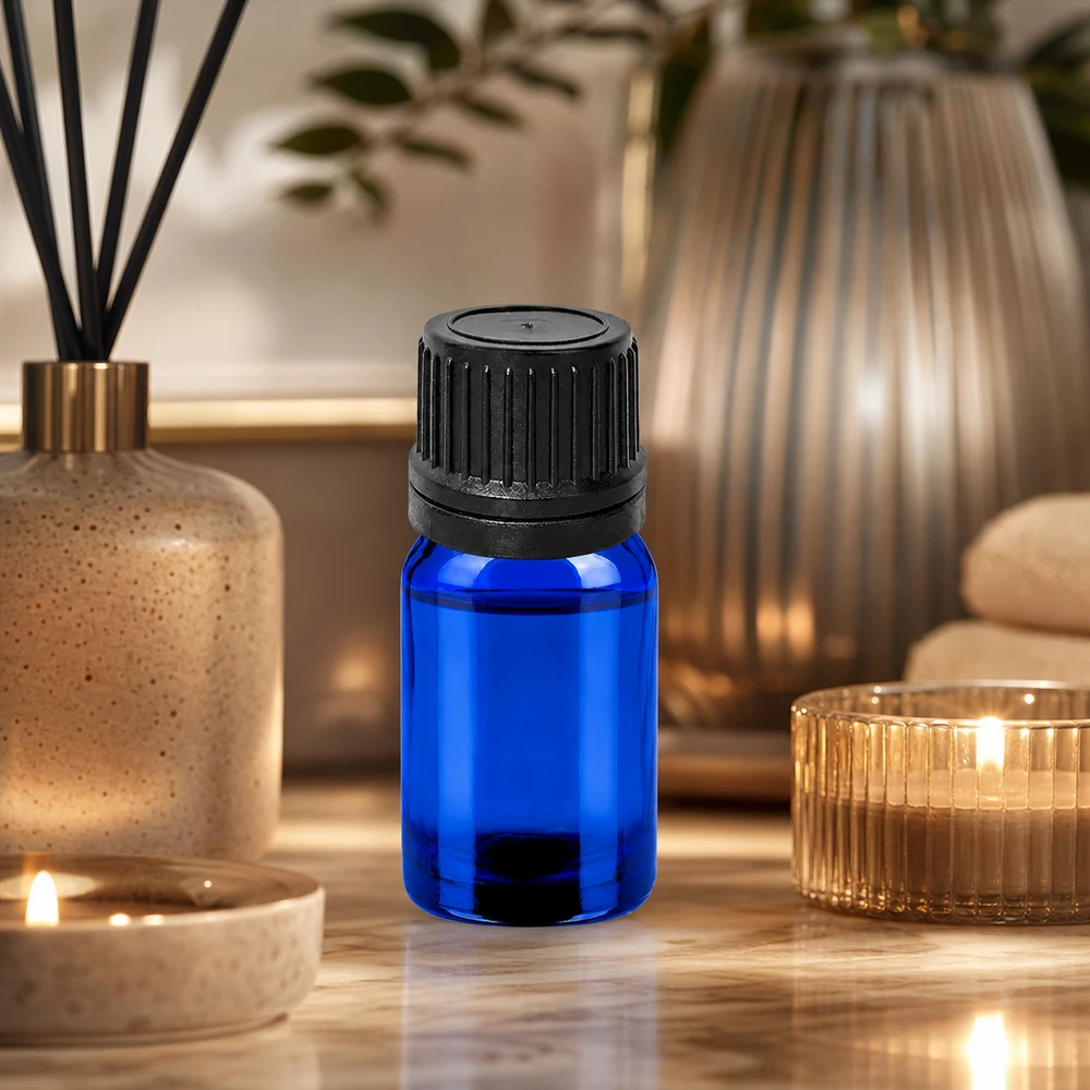 Frasco cuentagotas compacto de 5 ml en elegante color azul ideal para aceites esenciales y esencias