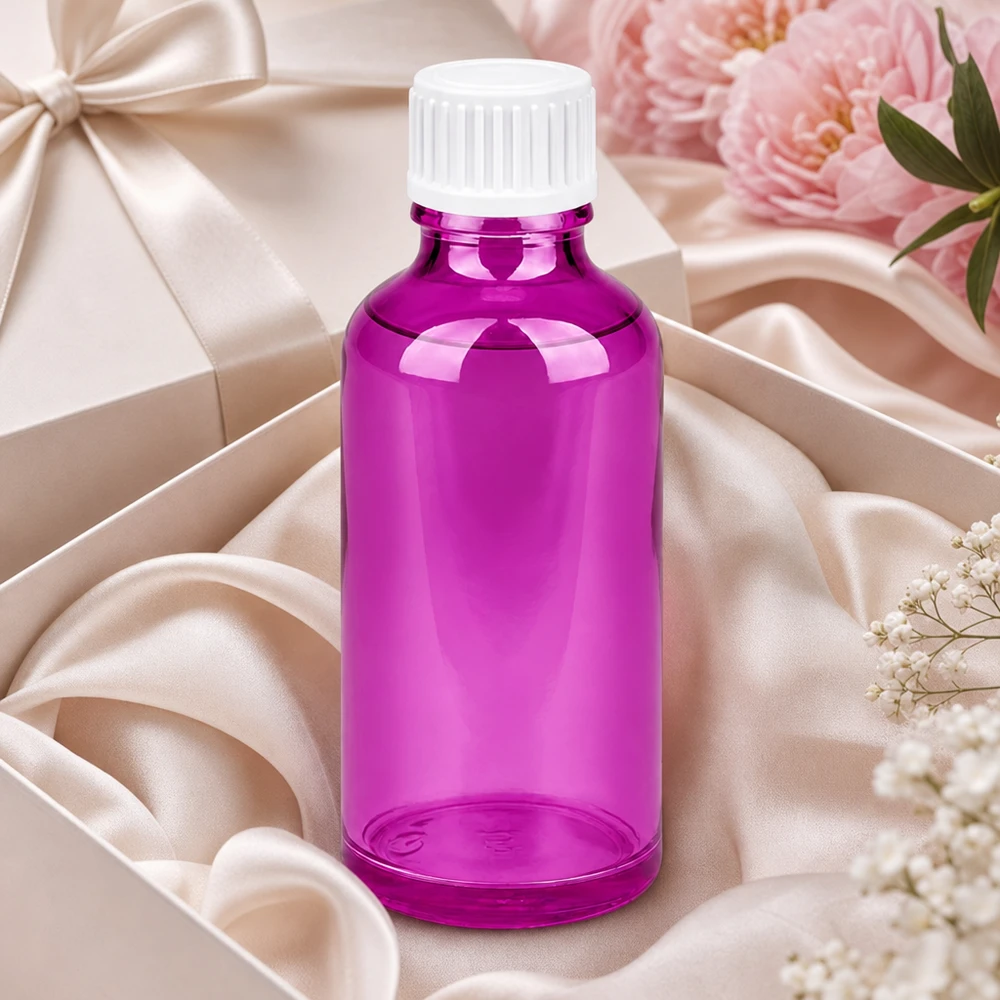 Frasco boticario violeta de 50 ml de vidrio de alta calidad con rosca precisa de 18 mm