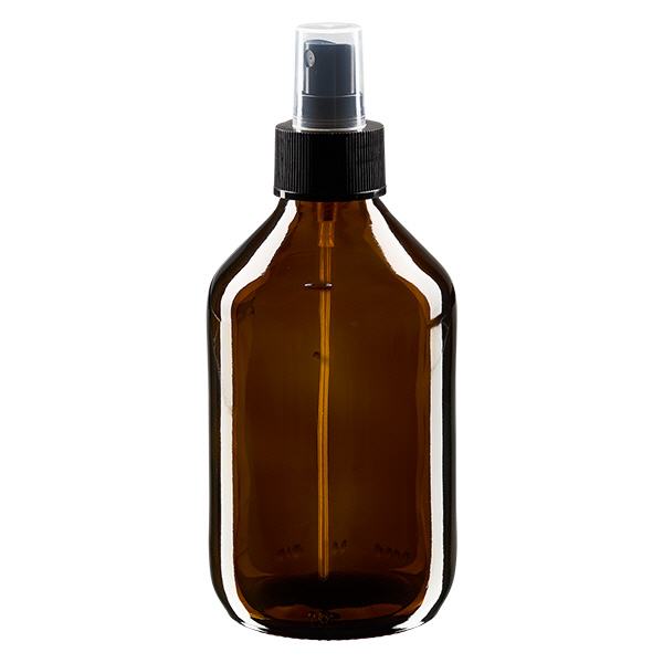 Frasco para medicamentos de 250 ml marrón, con atomizador de bomba negro ApoGlas Frasco para medicamentos de 250 ml marrón, con atomizador de bomba negro ApoGlas