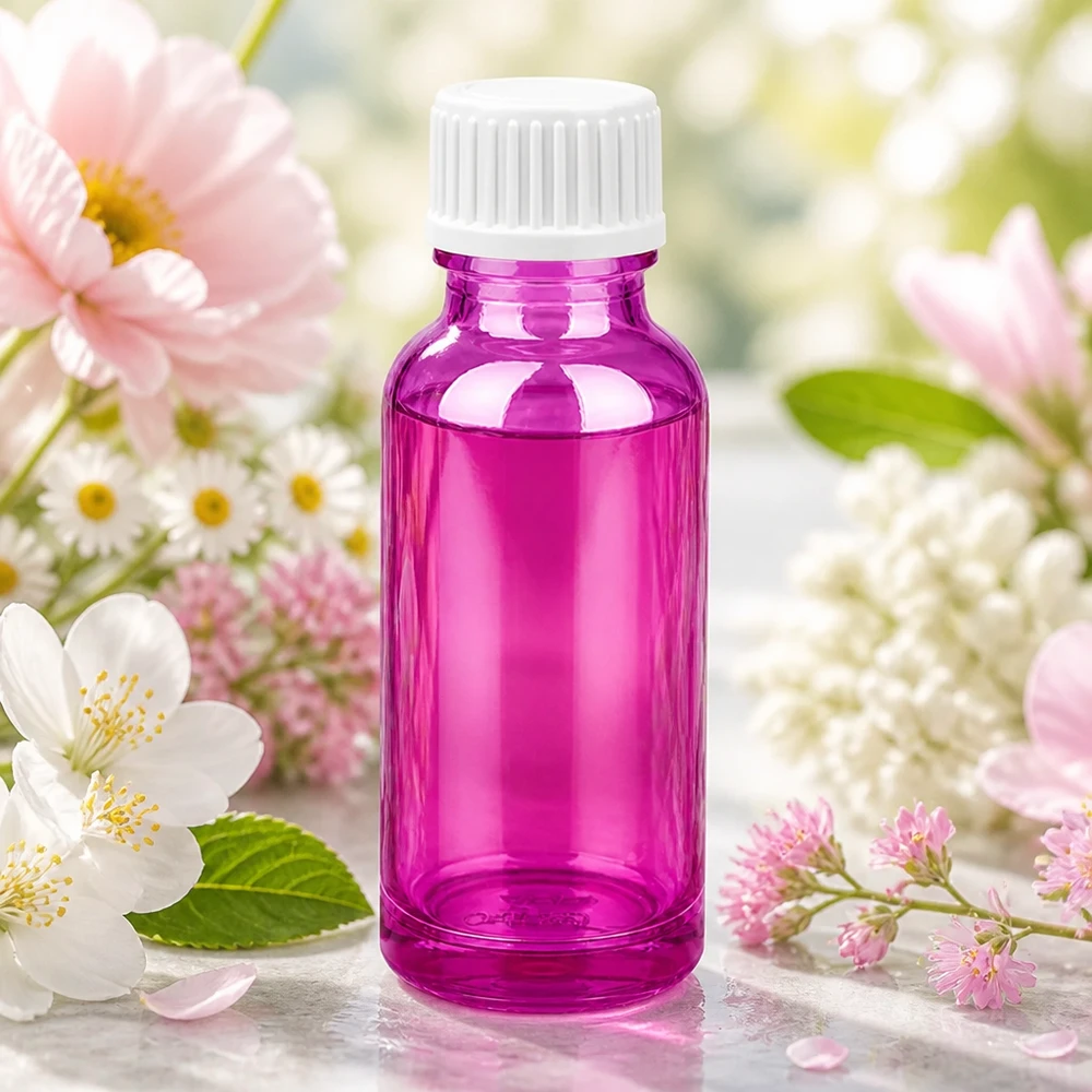 Frasco cuentagotas de 20ml 0,9mm blanco estándar PurpleLine. UT18/20 Frasco gotero morado 20ml con tapón de rosca blanco para aromaterapia y cosmética natural