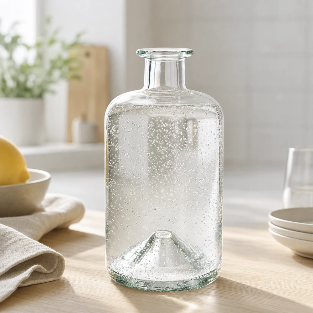 Botella de farmacia de 500 ml «500ml Glasflasche "Sofia" ohne Verschluss UNiTWIST» sin tapón UNiTWIST® 500ml Glasflasche Sofia mit Sprudelwasser gefüllt moderne Küche Lifestyle Apothekerflasche transparent UNiTWIST