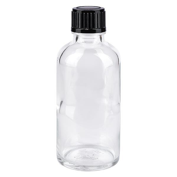 Botella de farmacia transparente 50ml tapón de rosca negro estándar Botella de farmacia transparente 50ml tapón de rosca negro estándar