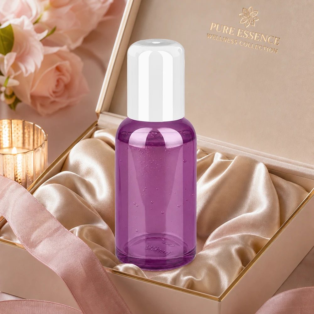 Frasco glóbulo 30ml blanco estándar PurpleLine UT18/30 Frasco de vidrio de alta calidad de 30 ml con aplicador roll-on violeta para aplicaciones de belleza