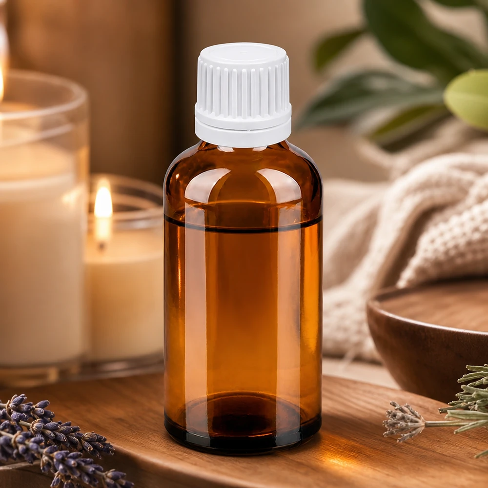 Frasco cuentagotas compacto de 50 ml de vidrio ámbar con protección UV para un almacenamiento seguro de los principios activos