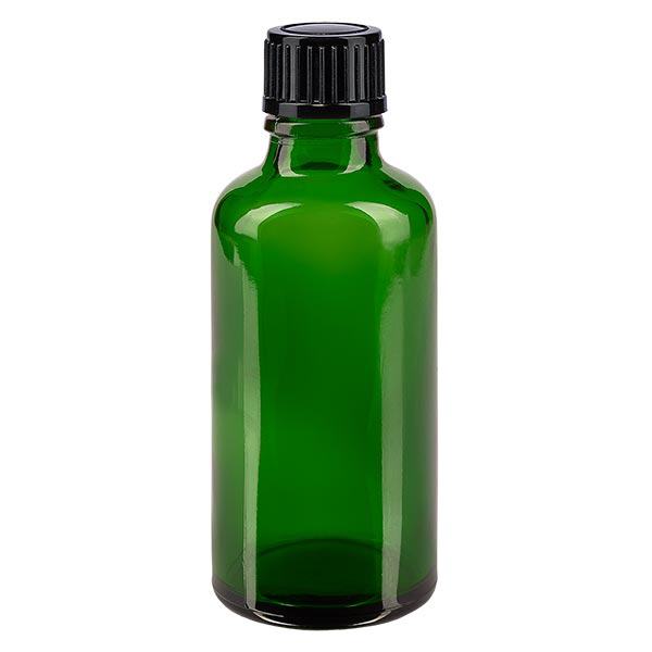 Botella de farmacia verde 50ml tapón de rosca negro estándar Botella de farmacia verde 50ml tapón de rosca negro estándar