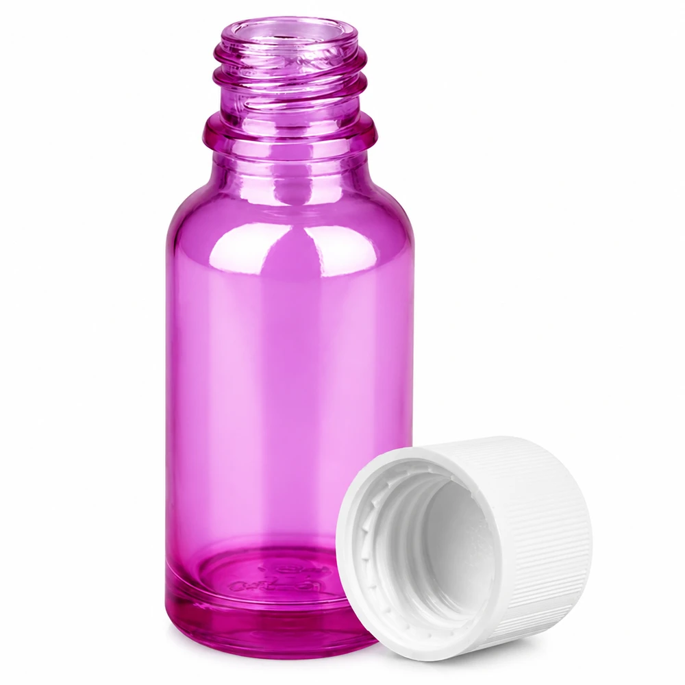 Frasco gotero de cristal violeta de 20 ml con rosca para aceites esenciales y sueros