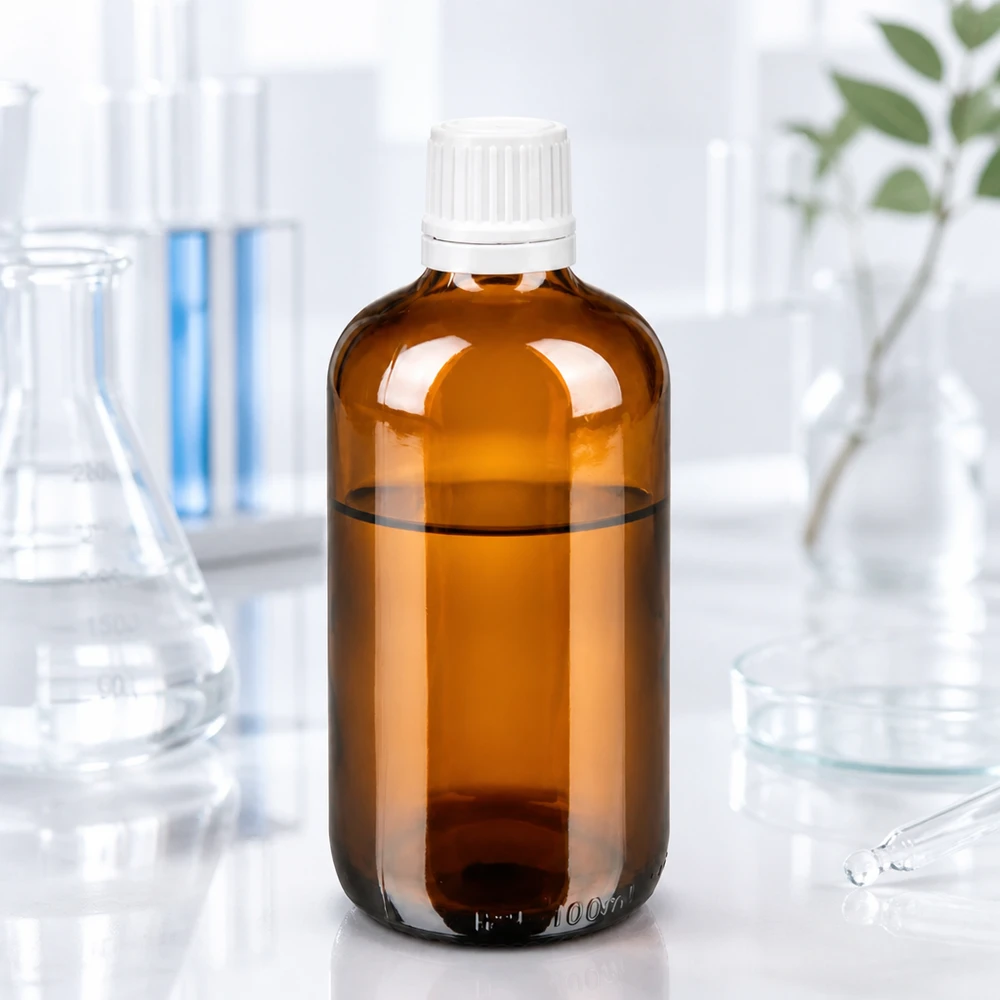 Botella de farmacia marrón 100ml con tapón cuentagotas 1,2mm blanco a prueba de manipulaciones Frasco de farmacia de 100 ml de vidrio ámbar con tapón OV blanco y gotero de 0,7 mm en el laboratorio