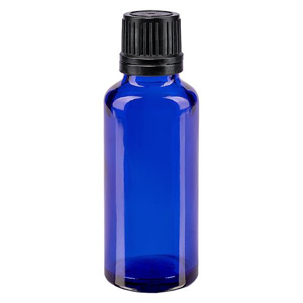 Botella de farmacia azul 30ml tapón de rosca negro anillo de vertido cierre inviolable Botella de farmacia azul 30ml tapón de rosca negro anillo de vertido cierre inviolable