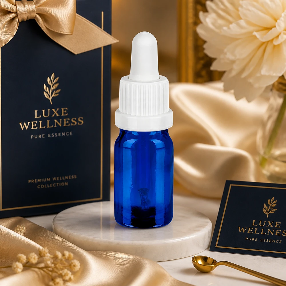 Frasco pipeta 5ml cierre inviolable blanco BlueLine UT18/5 Frasco pipeta de 5 ml de alta calidad fabricado en vidrio azul con protección UV y tapón pipeta blanco para sueros