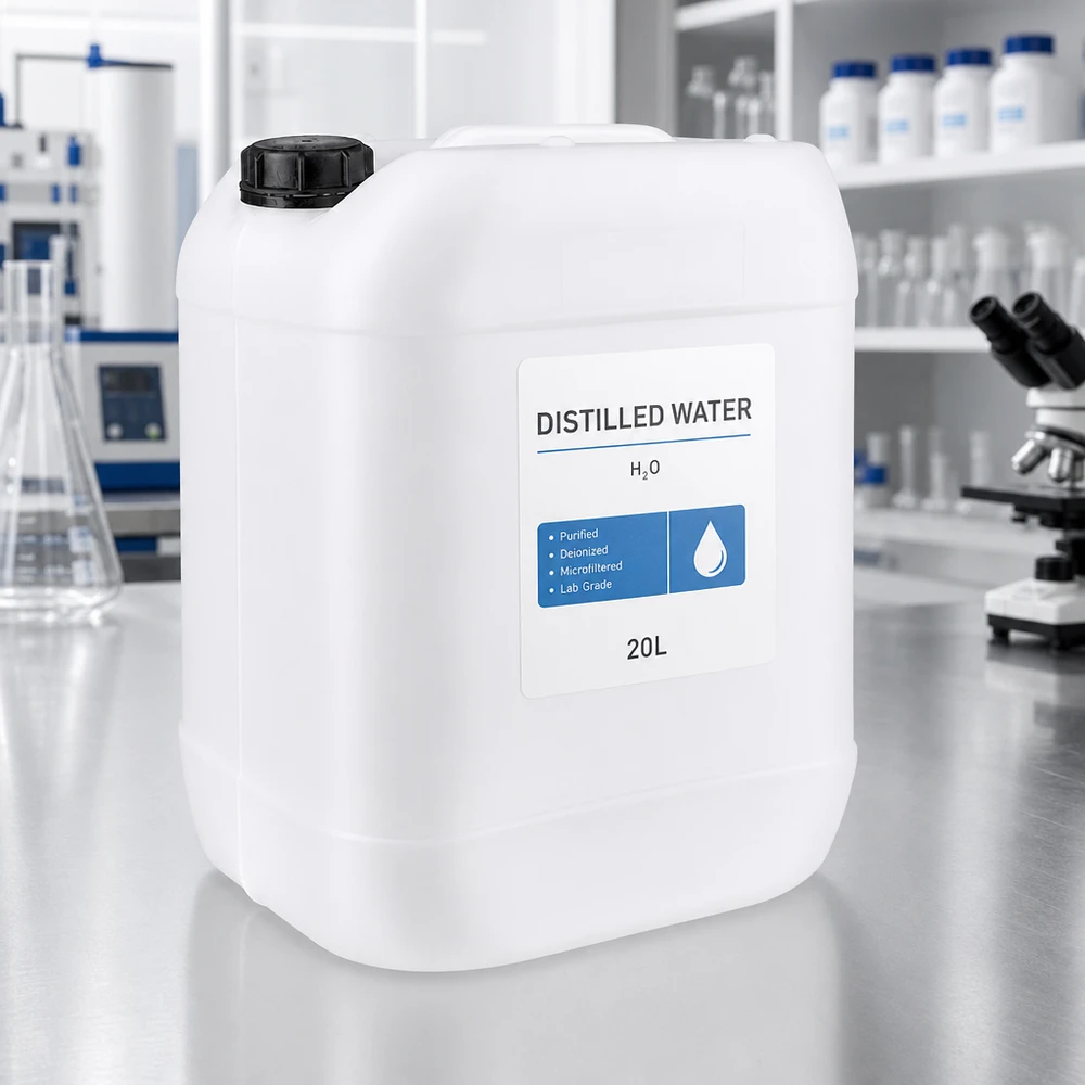 Bidón de laboratorio de 20 litros con tapón original para agua destilada H₂O