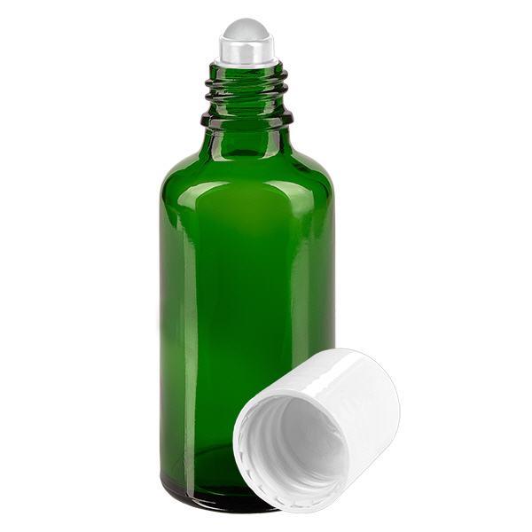 Botella de farmacia verde 50ml tapón roll-on blanco Botella de farmacia verde 50ml tapón roll-on blanco