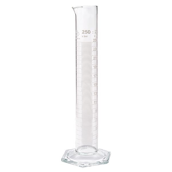 250 ml probeta graduada HF de vidrio, escala blanca 250 ml probeta graduada HF de vidrio, escala blanca