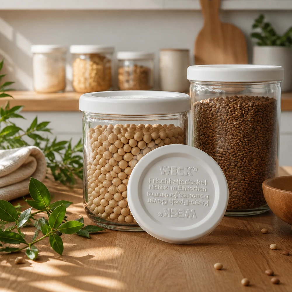 Tapa de conservación WECK RR40 WECK RR40 tapa de almacenamiento de alimentos en la cocina con tarros llenos de legumbres para un almacenamiento óptimo de los alimentos