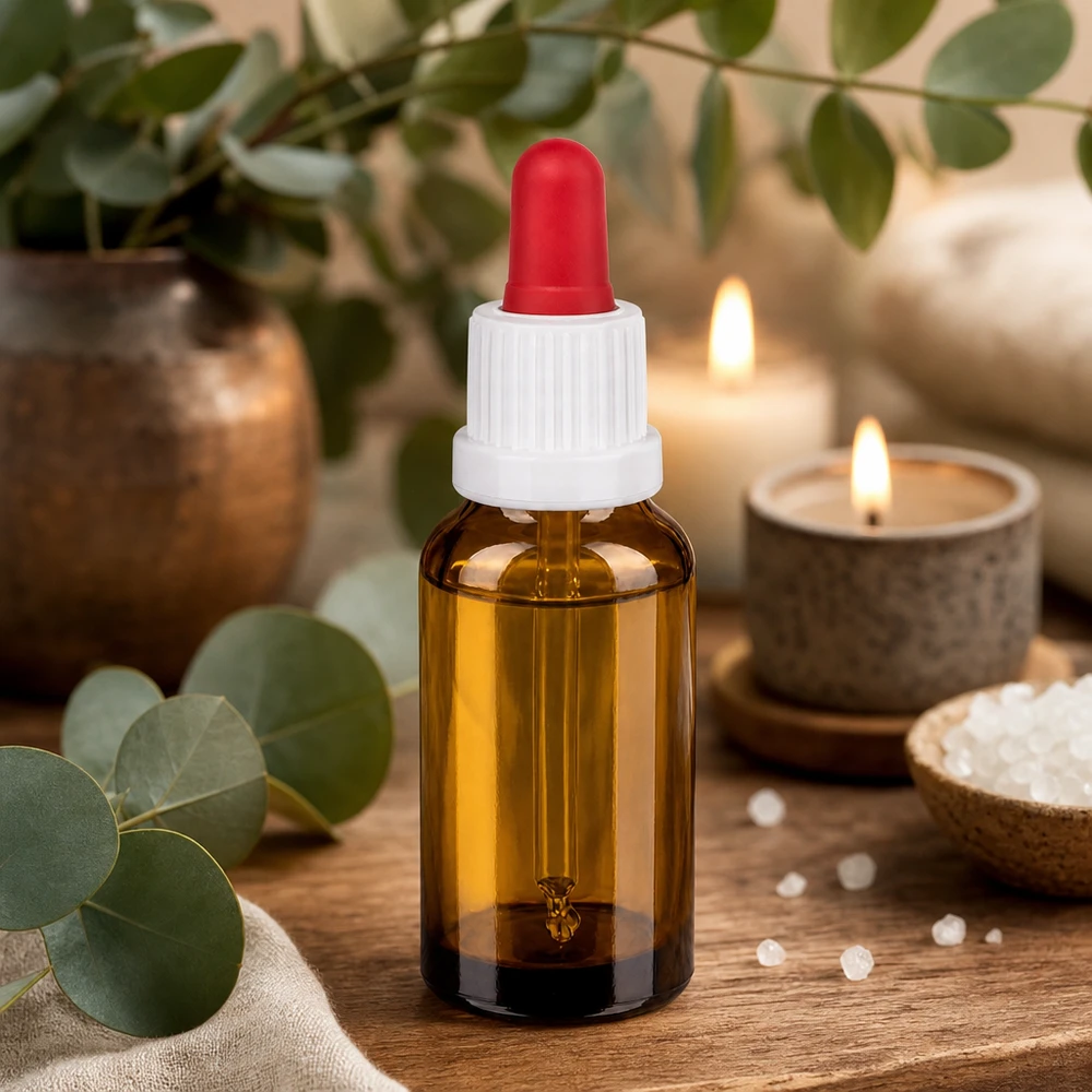 Frasco pipeta 20ml blanco/rojo cierre inviolable BrownLine UT18/20 Pequeño frasco de vidrio ámbar de 20 ml con pipeta roja ideal para aceites esenciales y sueros