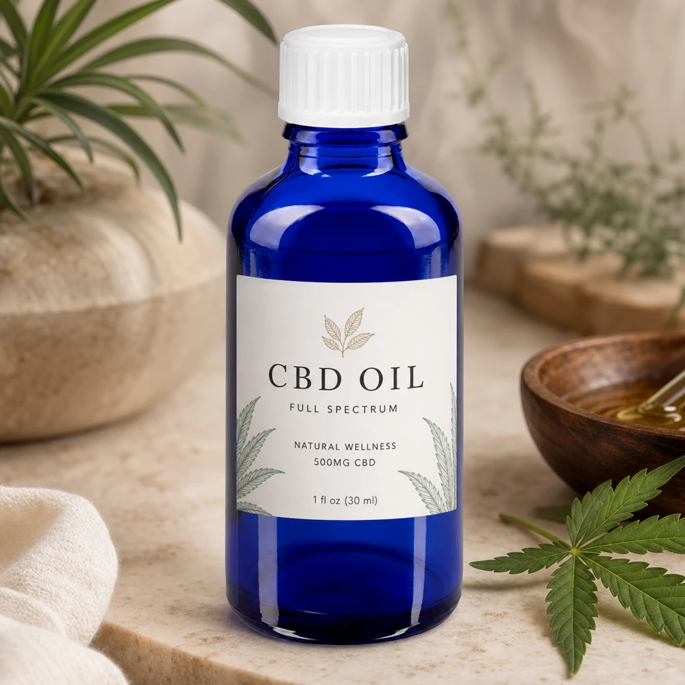 Frasco de farmacia azul de 30 ml con tapón blanco a prueba de niños para productos de aceite de CBD