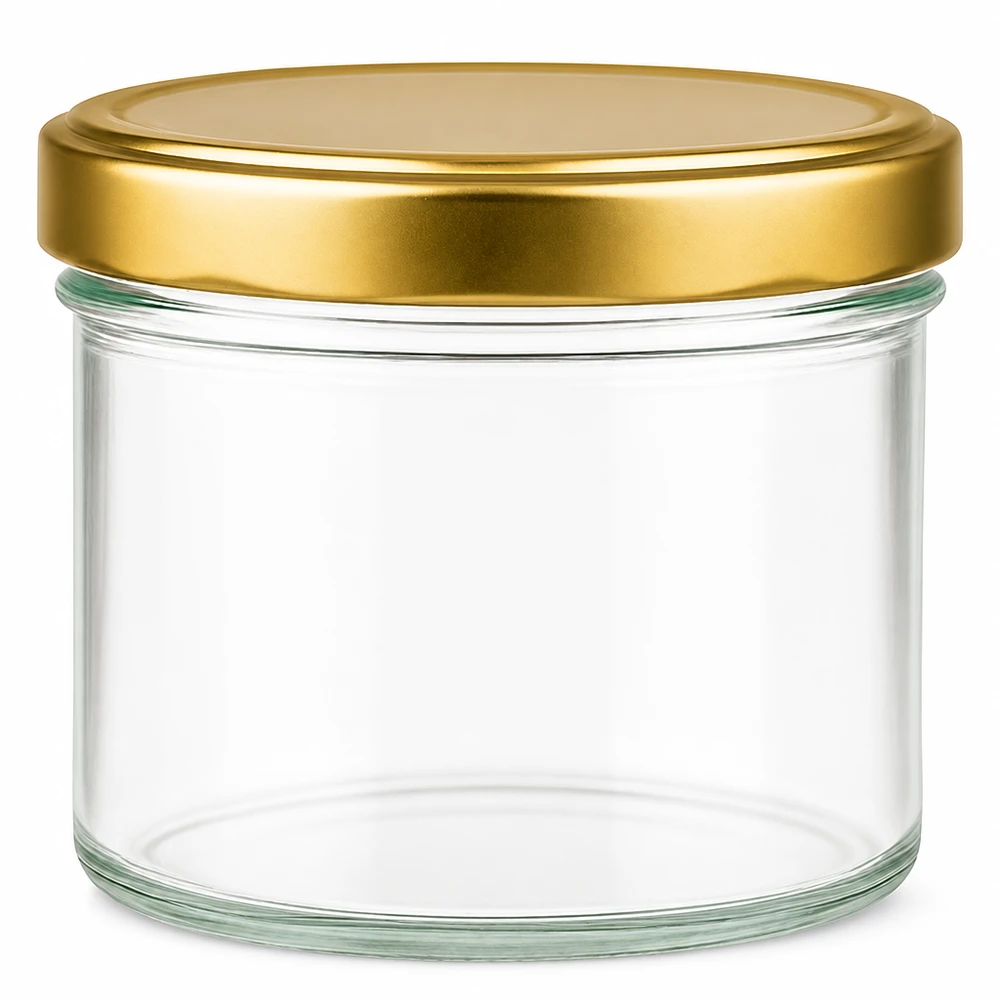 Tarro cilíndrico de 230 ml con tapa dorada BasicSeal tarro de conserva transparente vacío tarro de conserva redondo