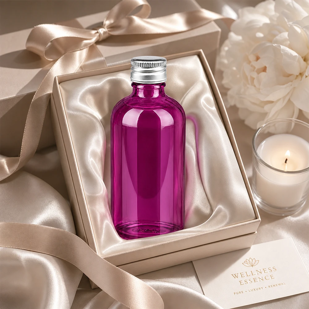 Botella de 100 ml. Tapón de rosca de 11 mm aluminio-plata estándar PurpleLine. UT18/100 Elegante frasco de cristal violeta de 100 ml con abertura de 11 mm perfecto para regalos de bienestar de lujo