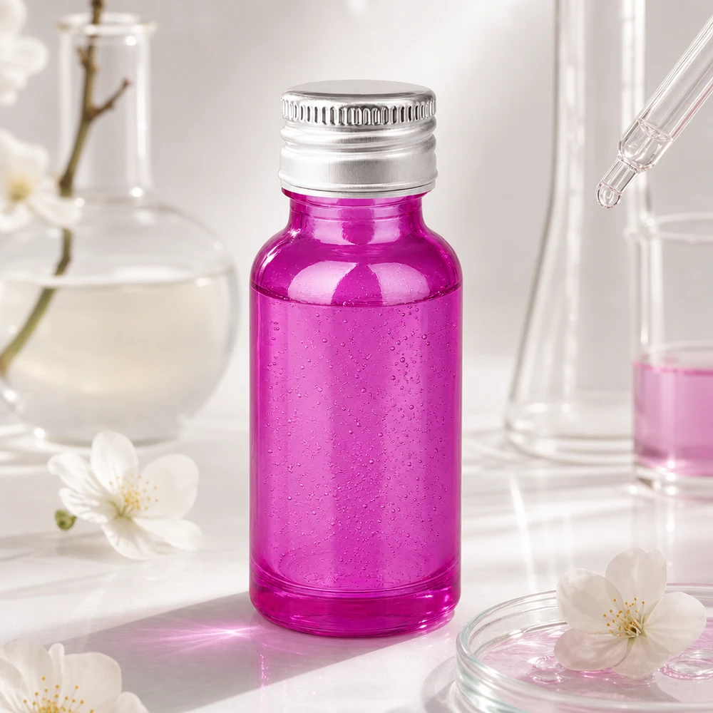 Frasco de vidrio de 20 ml con superficie púrpura brillante y robusto tapón de aluminio para aplicaciones de laboratorio