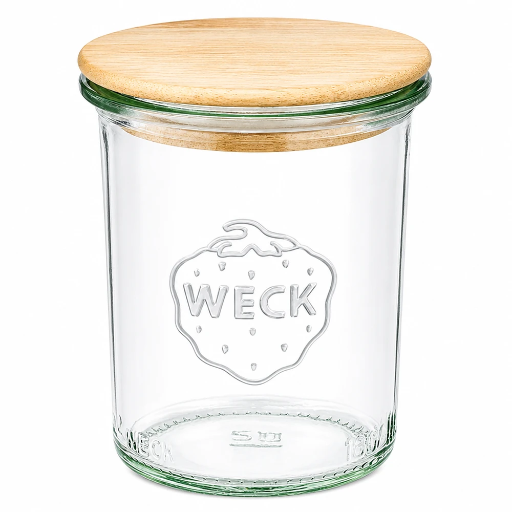 Vasos WECK RR60 de 160 ml con tapa de madera WECK 160ml RR60 tarro mason con tapa de bambú Tarro mason con tapa de madera para cocina y almacenaje