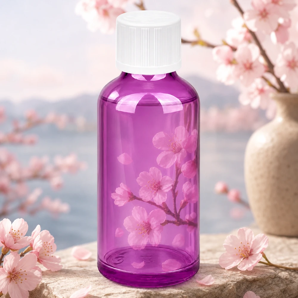 Pequeño frasco cuentagotas de 50 ml de transparencia violeta con abertura de 1,2 mm para aplicaciones de aromaterapia