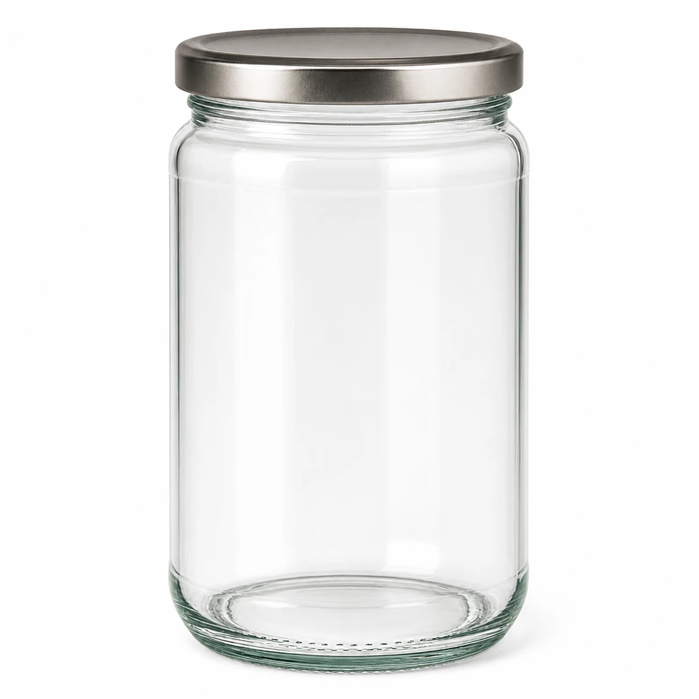 Tarro redondo de 305ml con tapa BasicSeal plata UNiTWIST 305ml Rundglas mit silbernem BasicSeal Deckel - elegantes Einmachglas für Küche und Vorratshaltung von Glas-Fabrik