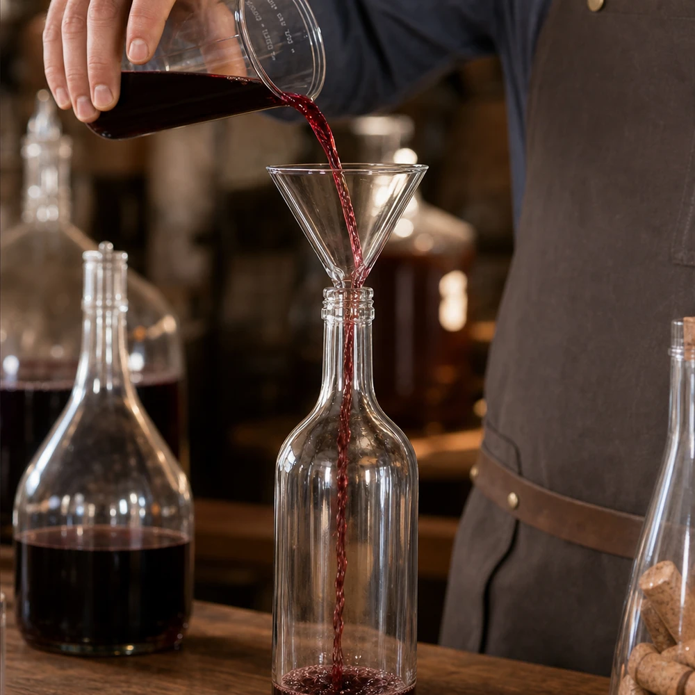 Embudo profesional de cristal de 75 mm para embotellar y decantar vino en hostelería
