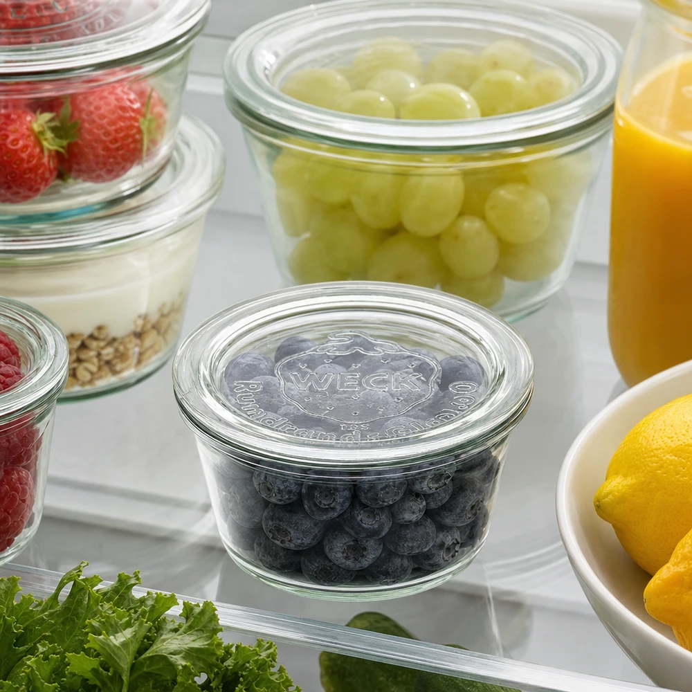 Tapa para tarro WECK RR60 Tapa de cristal WECK RR60 para el almacenamiento en frigorífico de bayas, uvas y alimentos frescos en tarros Weck