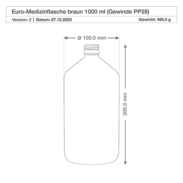 Frasco medicamento 1000ml marrón, con tapón marrón ApoGlas Frasco medicamento 1000ml marrón, con tapón marrón ApoGlas