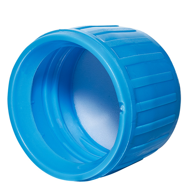 Tapón de rosca azul con anillo de seguridad PP28 ApoGlas Tapón de rosca azul con anillo de seguridad PP28 ApoGlas