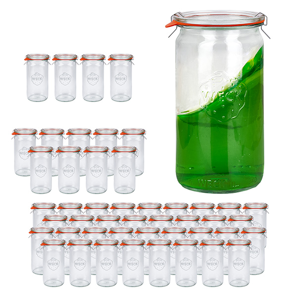 Juego de 48 tarros Weck 340ml tarros cilíndricos con 48 tapas de cristal Juego de 48 tarros Weck 340ml tarros cilíndricos con 48 tapas de cristal