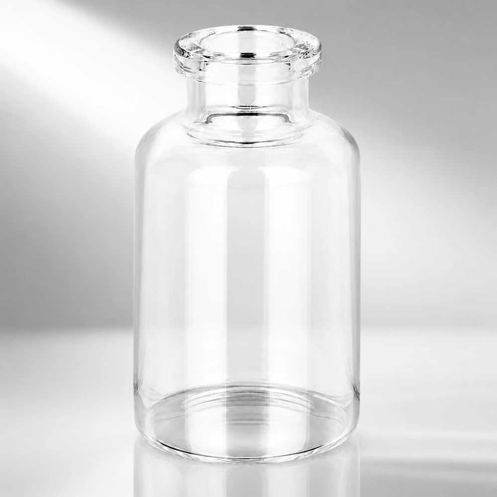 Frasco de inyección de vidrio transparente 20ml Kompakte Pharmaverpackung 20ml Klarglas Vial mit charakteristischem Schulterdesign und Bördelrand